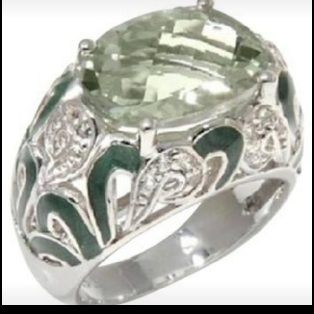Nib Victoria Weik 421ct Ret Sterling Silver Prasiolite Ring Sz 10 200$